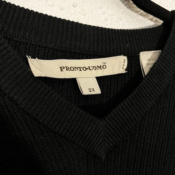 Pronto Uomo Men's Sweater Cotton Cashmere Size 2X V- Neck Bkack Lightweight - Picture 4 of 4